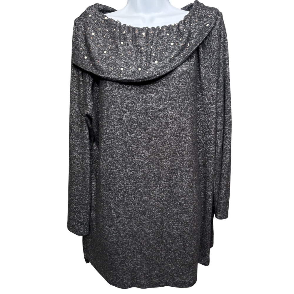 ZENERGY BY CHICO'S Womens Gray Studded Cowl Neck Tunic Top Sz 3/XL Embellished